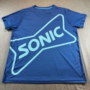 Sonic Drive-In Blue Short Sleeve Uniform Shirt XL Employee Giant Sonic Logo Mens